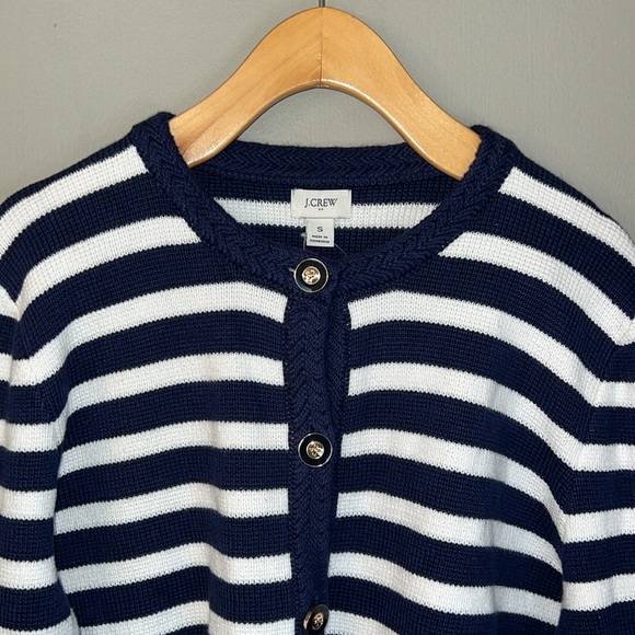 J. Crew Striped cotton lady jacket cardigan sweater in Antique Navy Ivory size S - Picture 4 of 12